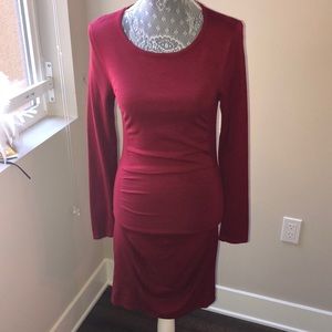 Red Knitted long sleeve Mid-length Dress